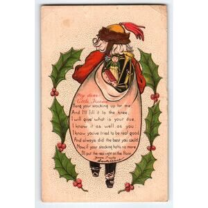 Vintage German Santa Claus Christmas Postcard with Toys & Poem